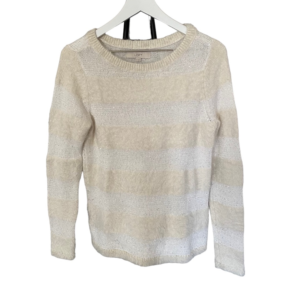 LOFT Wool Blend Knit Furry Pullover Sweater Women’s Size Medium